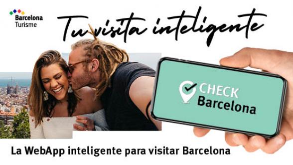 Banner con el texto: Tu visita inteligente. Check Barcelona. la WebApp inteligente para visitar Barcelona